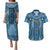Bula Fiji Vintage Couples Matching Puletasi and Hawaiian Shirt Prussian Blue Masi Motifs