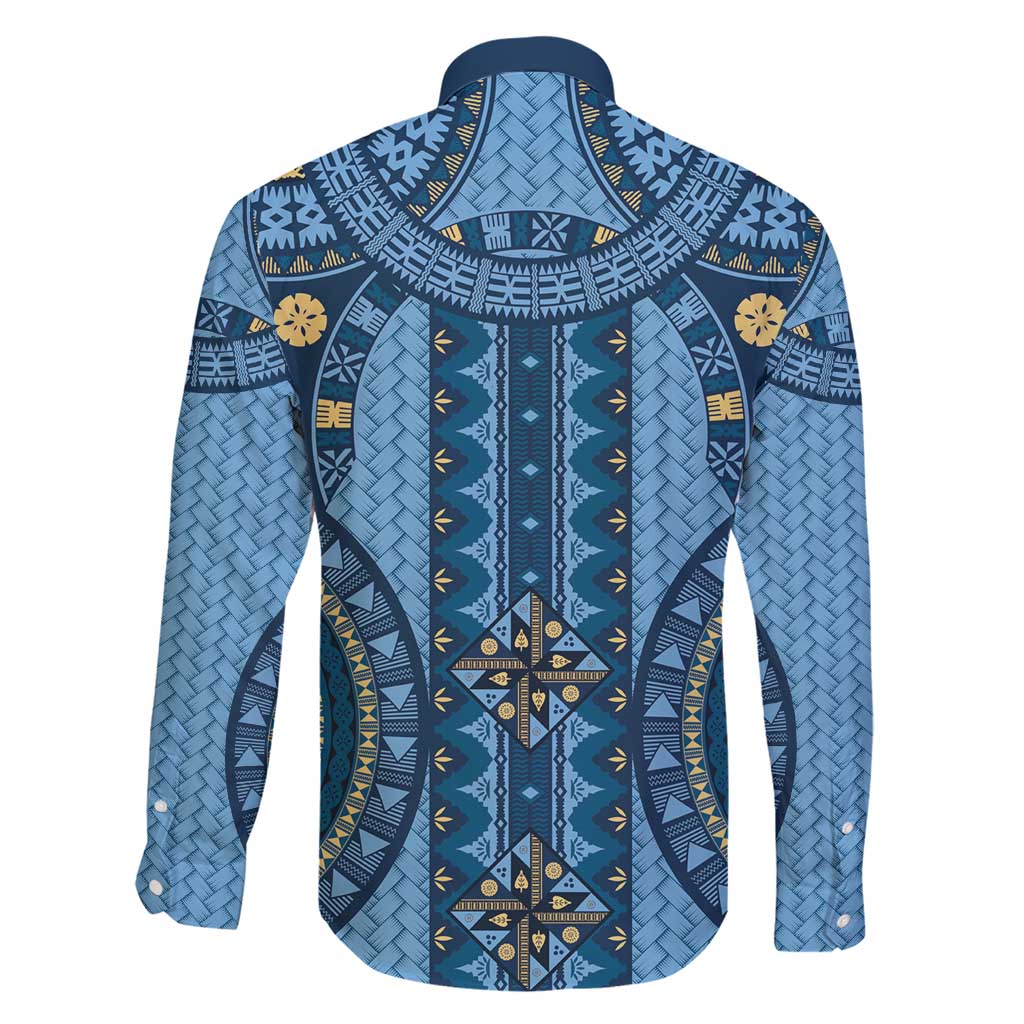 Bula Fiji Vintage Family Matching Short Sleeve Bodycon Dress and Hawaiian Shirt Prussian Blue Masi Motifs