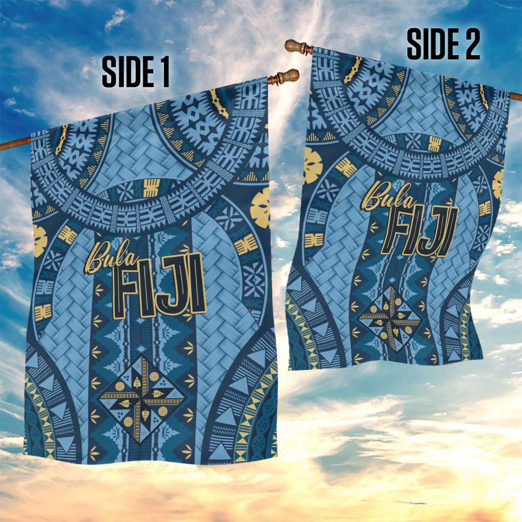 Bula Fiji Vintage Garden Flag Prussian Blue Masi Motifs