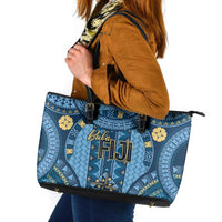 Bula Fiji Vintage Leather Tote Bag Prussian Blue Masi Motifs