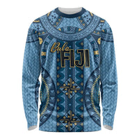Bula Fiji Vintage Long Sleeve Shirt Prussian Blue Masi Motifs