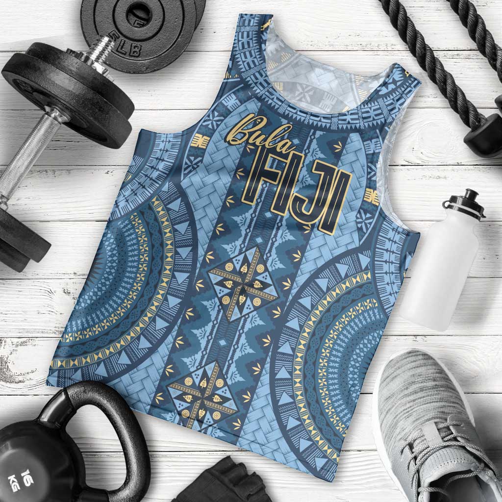 Bula Fiji Vintage Men Tank Top Prussian Blue Masi Motifs