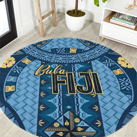 Bula Fiji Vintage Round Carpet Prussian Blue Masi Motifs