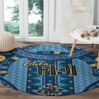 Bula Fiji Vintage Round Carpet Prussian Blue Masi Motifs