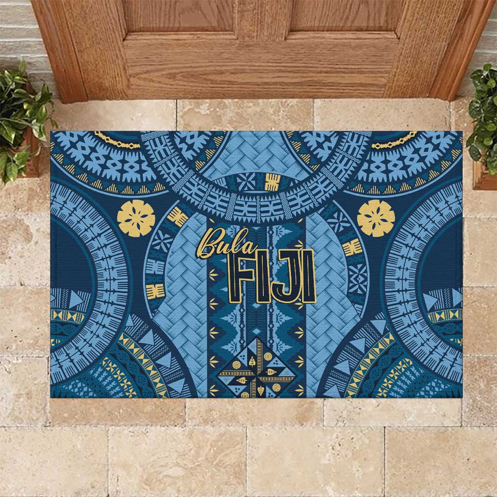 Bula Fiji Vintage Rubber Doormat Prussian Blue Masi Motifs