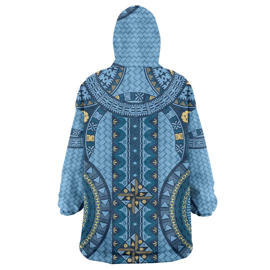 Bula Fiji Vintage Wearable Blanket Hoodie Prussian Blue Masi Motifs