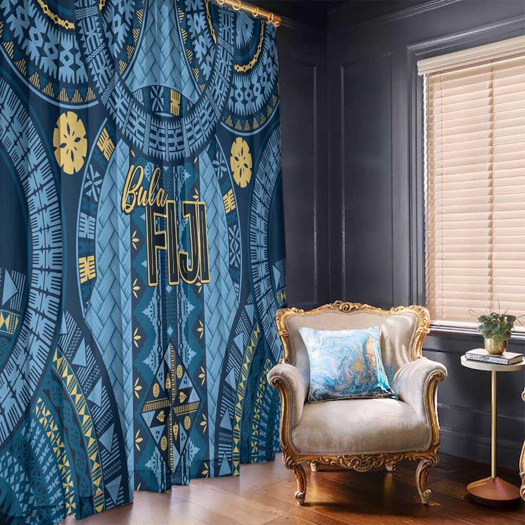 Bula Fiji Vintage Window Curtain Prussian Blue Masi Motifs