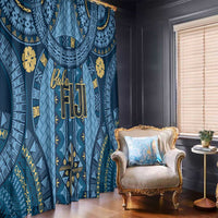 Bula Fiji Vintage Window Curtain Prussian Blue Masi Motifs