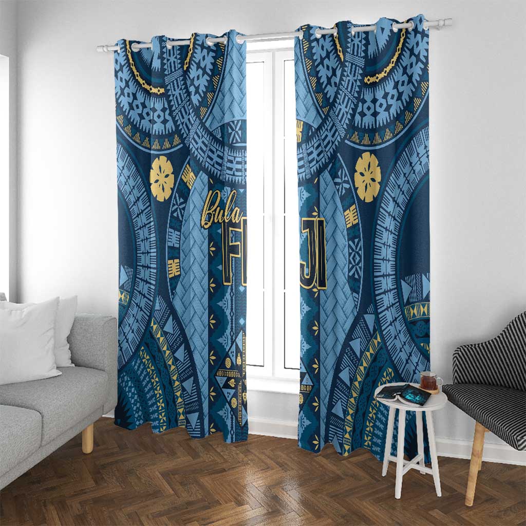 Bula Fiji Vintage Window Curtain Prussian Blue Masi Motifs