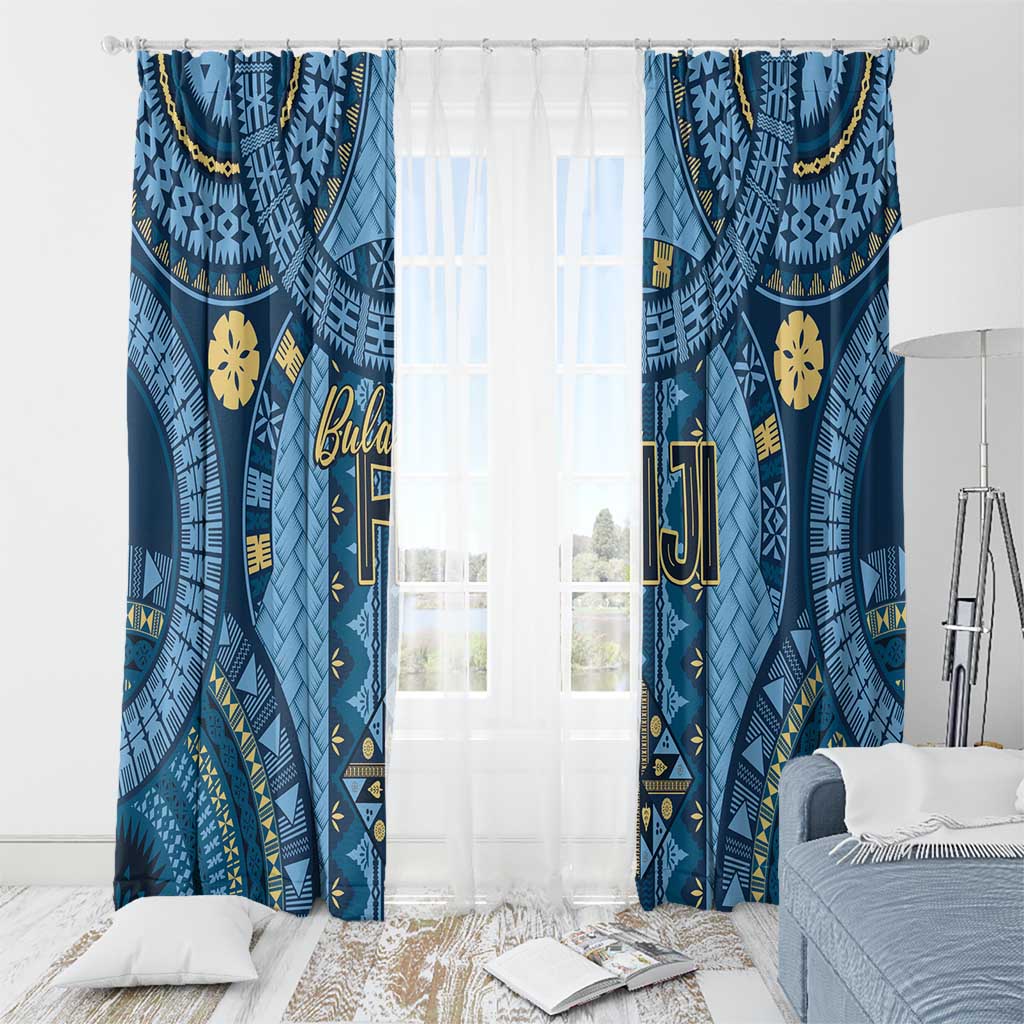 Bula Fiji Vintage Window Curtain Prussian Blue Masi Motifs