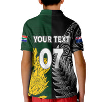 Personalised New Zealand Mix South Africa Rugby Kid Polo Shirt Protea Vs. Silver Ferns LT7 - Polynesian Pride