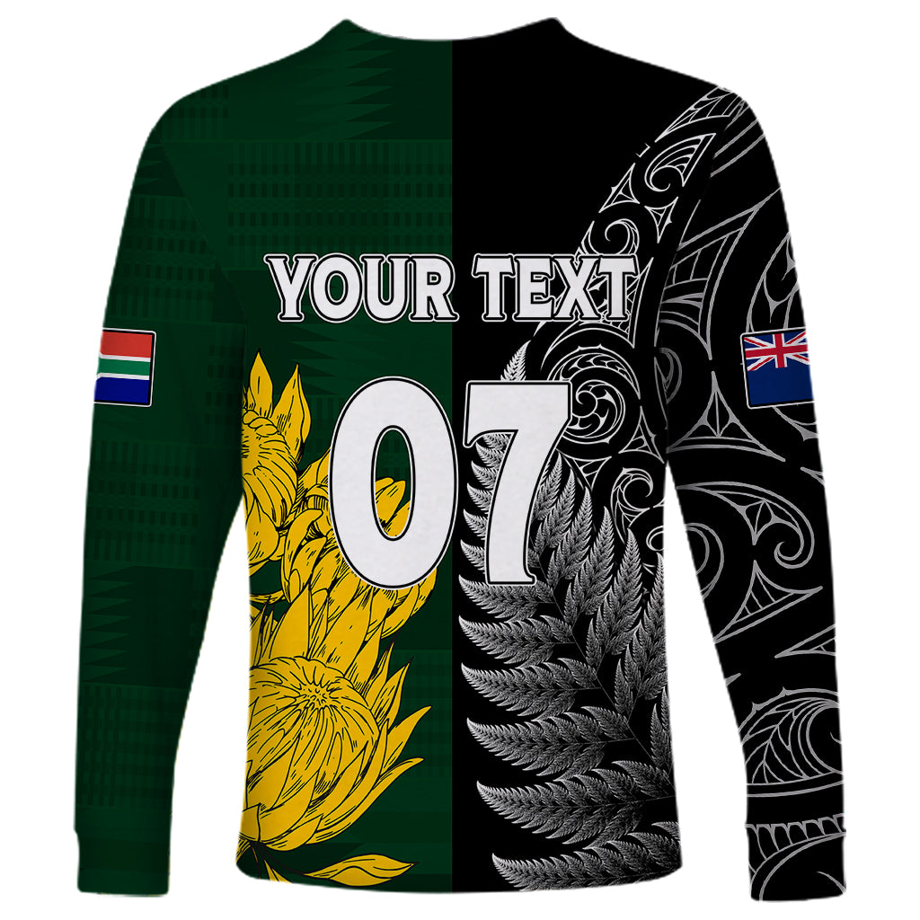 Personalised New Zealand Mix South Africa Rugby Long Sleeve Shirt Protea Vs. Silver Ferns LT7 - Polynesian Pride