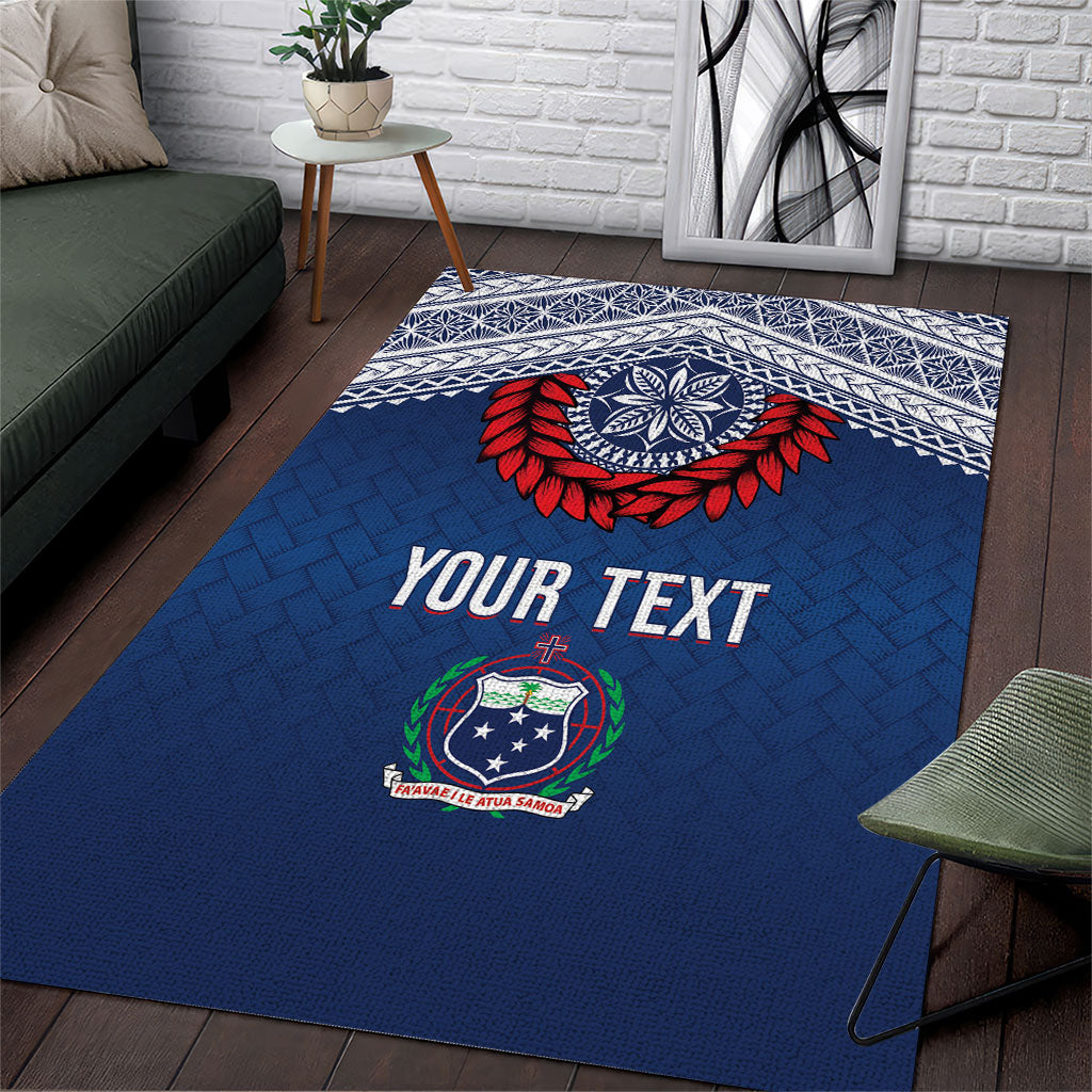 Manu Samoa Rugby Custom Navy Blue Area Rug ʻIe Toga Pattern With Red Ula fala LT7 Navy Blue - Polynesian Pride