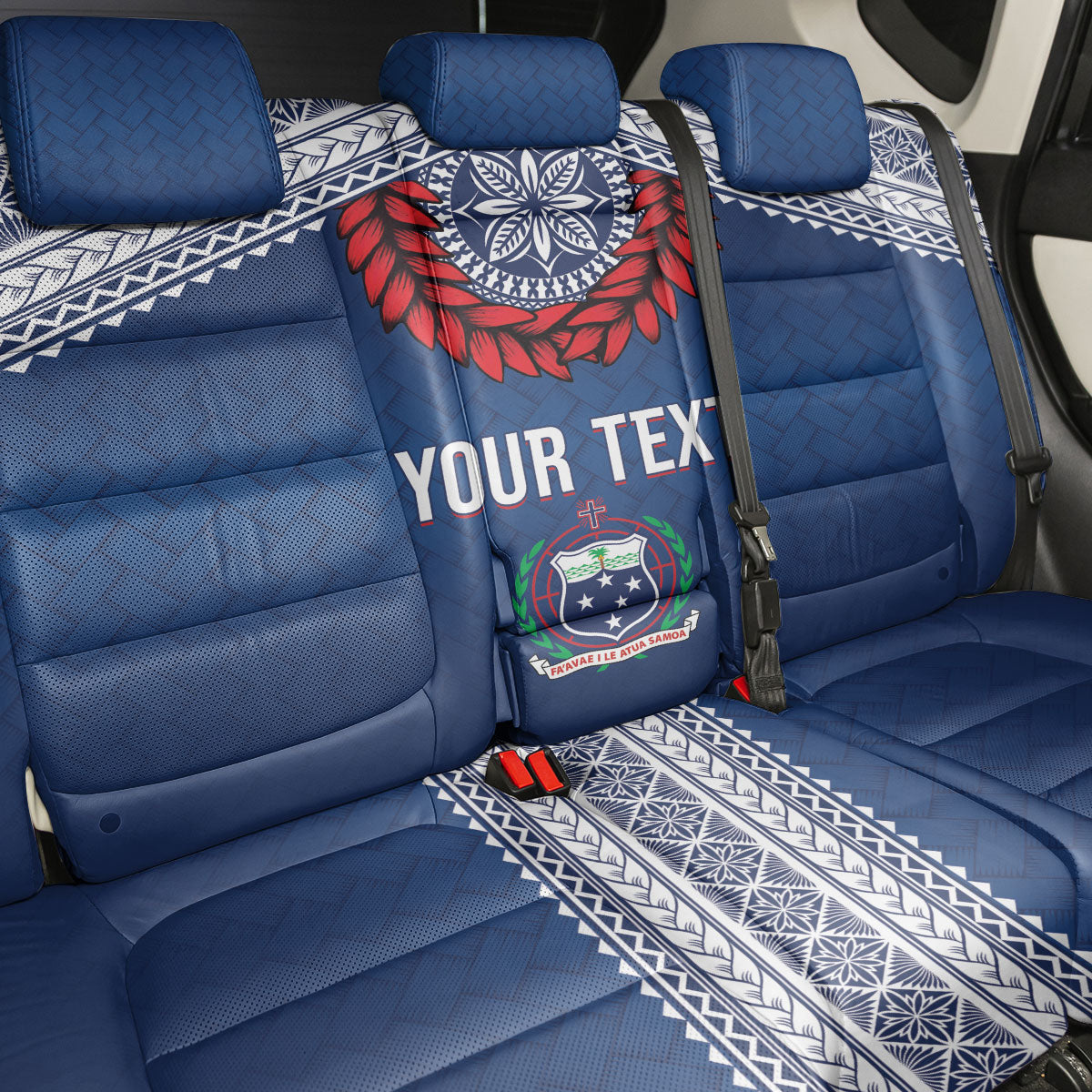 Manu Samoa Rugby Custom Navy Blue Back Car Seat Cover ʻIe Toga Pattern With Red Ula fala LT7 - Polynesian Pride
