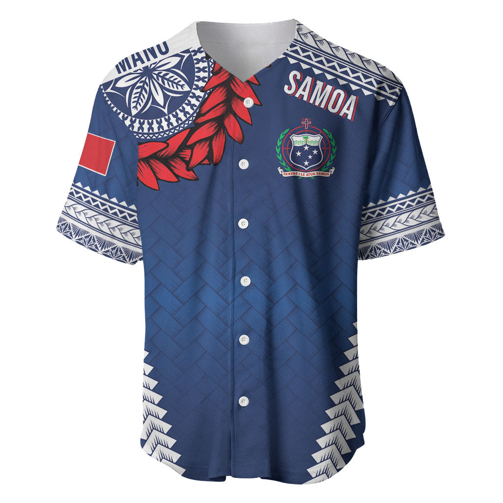 Manu Samoa Rugby Custom Navy Blue Baseball Jersey ʻIe Toga Pattern With Red Ula fala LT7 Navy Blue - Polynesian Pride