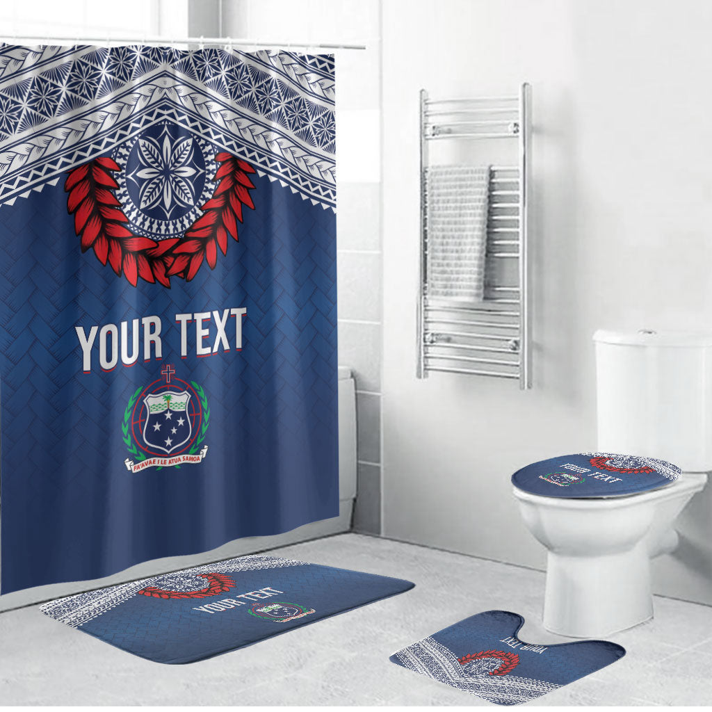 Manu Samoa Rugby Custom Navy Blue Bathroom Set ʻIe Toga Pattern With Red Ula fala LT7 Bathroom Set (4 pcs) Navy Blue - Polynesian Pride
