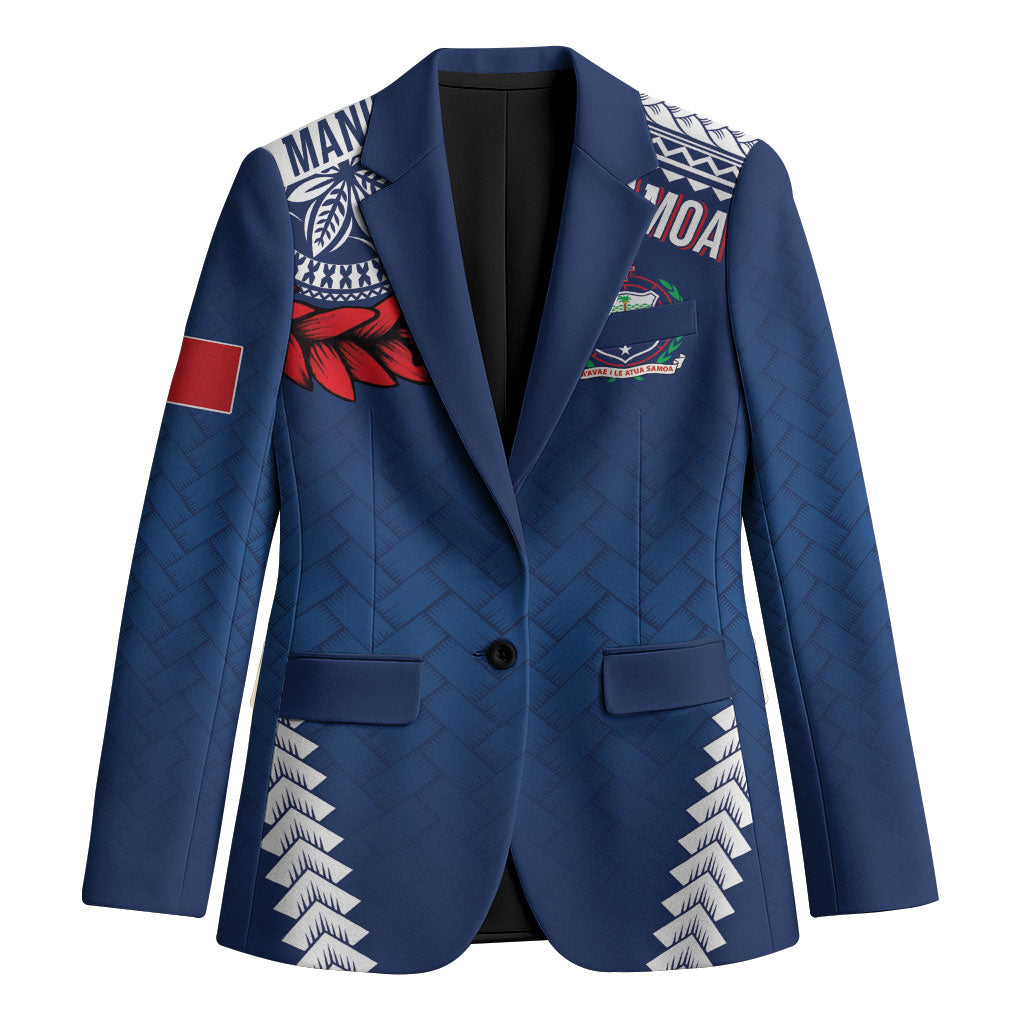 Manu Samoa Rugby Custom Navy Blue Blazer ʻIe Toga Pattern With Red Ula fala LT7 Unisex Navy Blue - Polynesian Pride