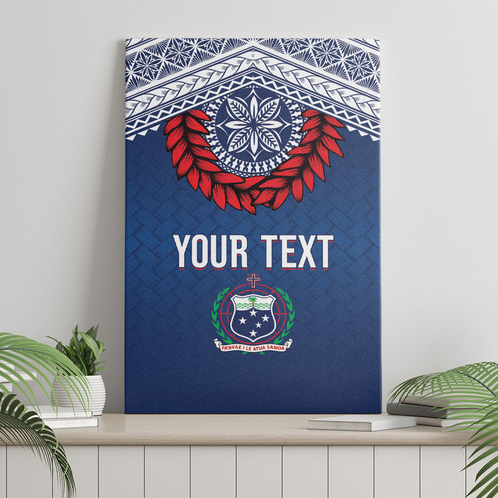 Manu Samoa Rugby Custom Navy Blue Canvas Wall Art ʻIe Toga Pattern With Red Ula fala LT7 - Polynesian Pride