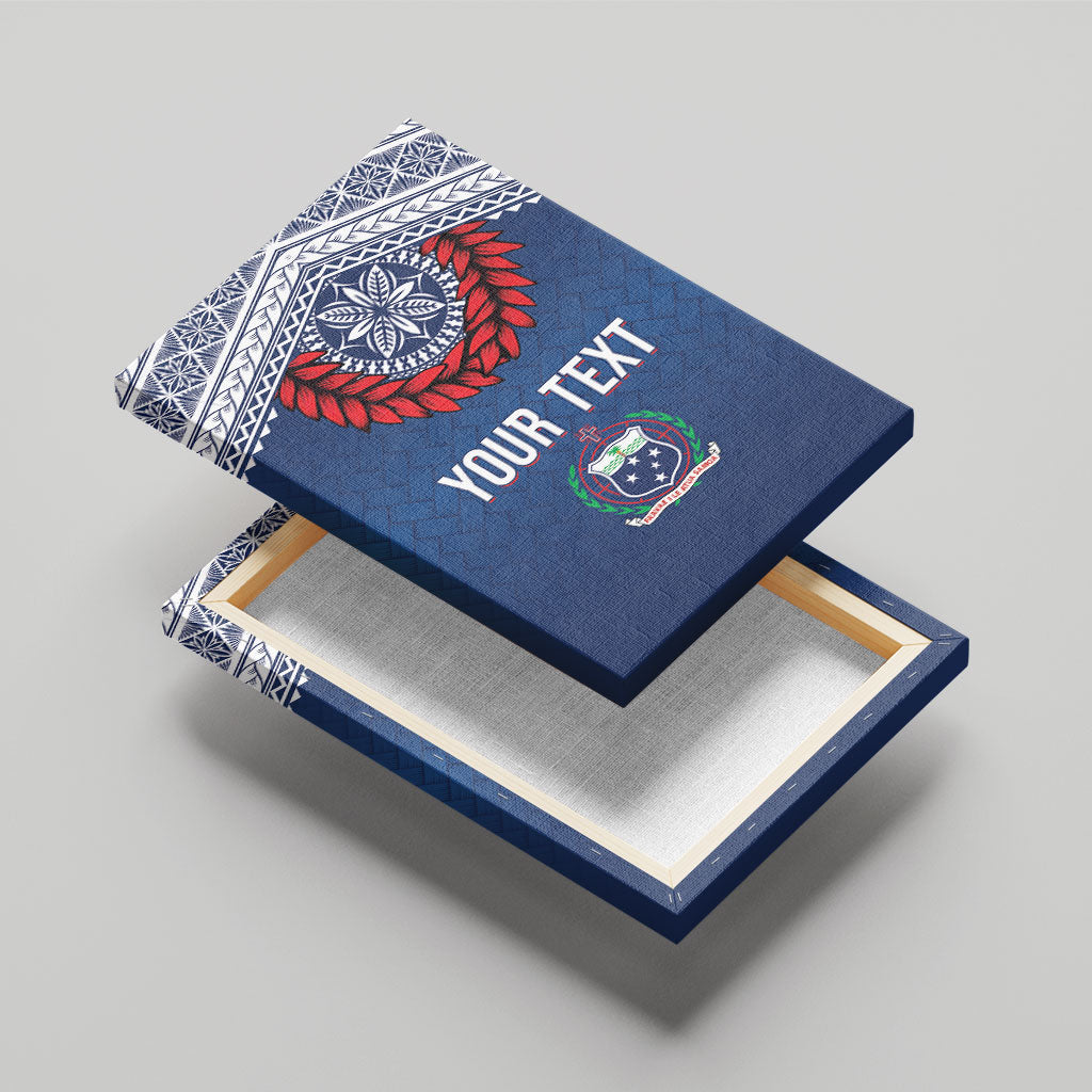 Manu Samoa Rugby Custom Navy Blue Canvas Wall Art ʻIe Toga Pattern With Red Ula fala LT7 - Polynesian Pride