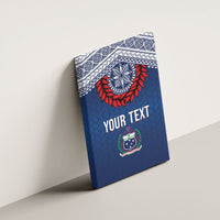 Manu Samoa Rugby Custom Navy Blue Canvas Wall Art ʻIe Toga Pattern With Red Ula fala LT7 - Polynesian Pride