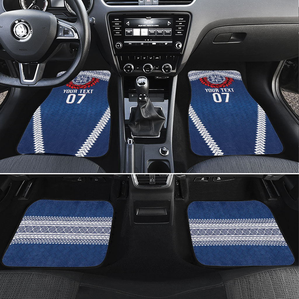 Manu Samoa Rugby Custom Navy Blue Car Mats ʻIe Toga Pattern With Red Ula fala LT7 Set 4pcs Navy Blue - Polynesian Pride