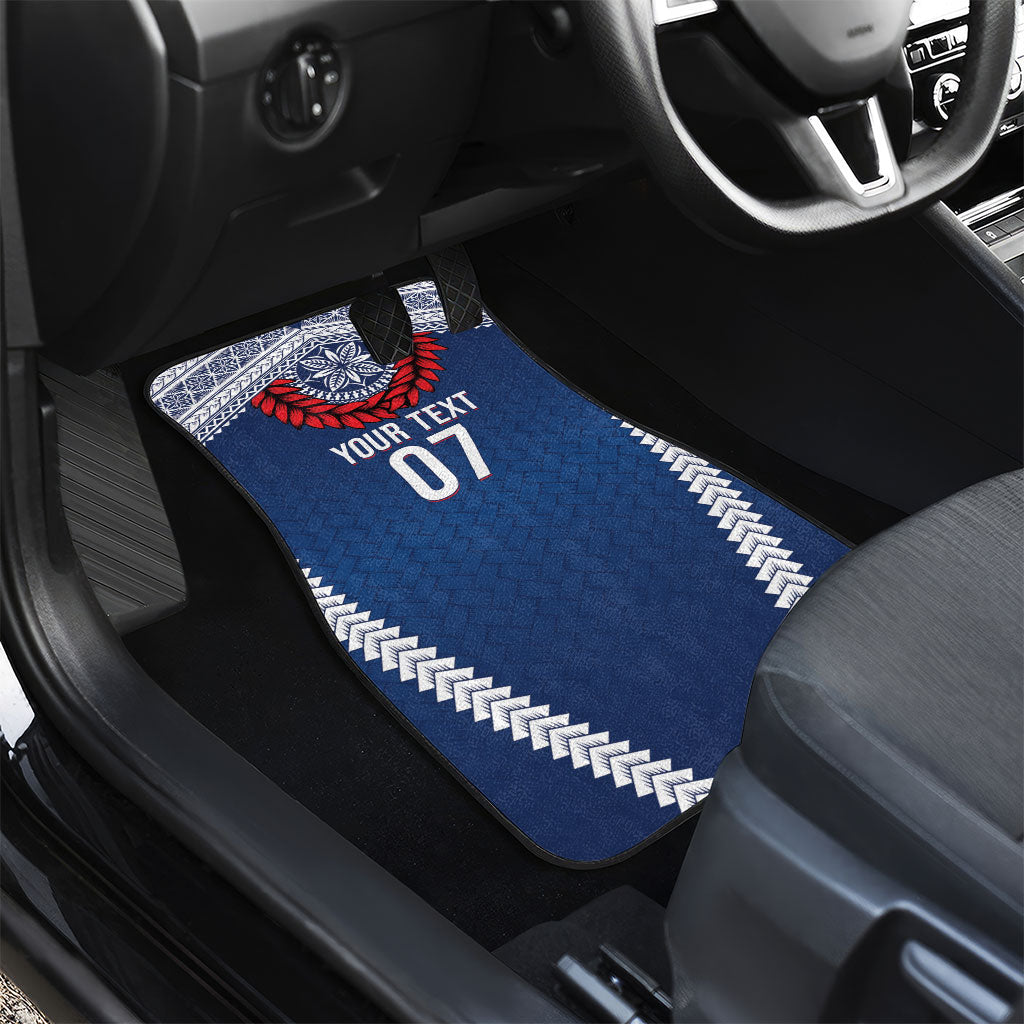 Manu Samoa Rugby Custom Navy Blue Car Mats ʻIe Toga Pattern With Red Ula fala LT7 - Polynesian Pride