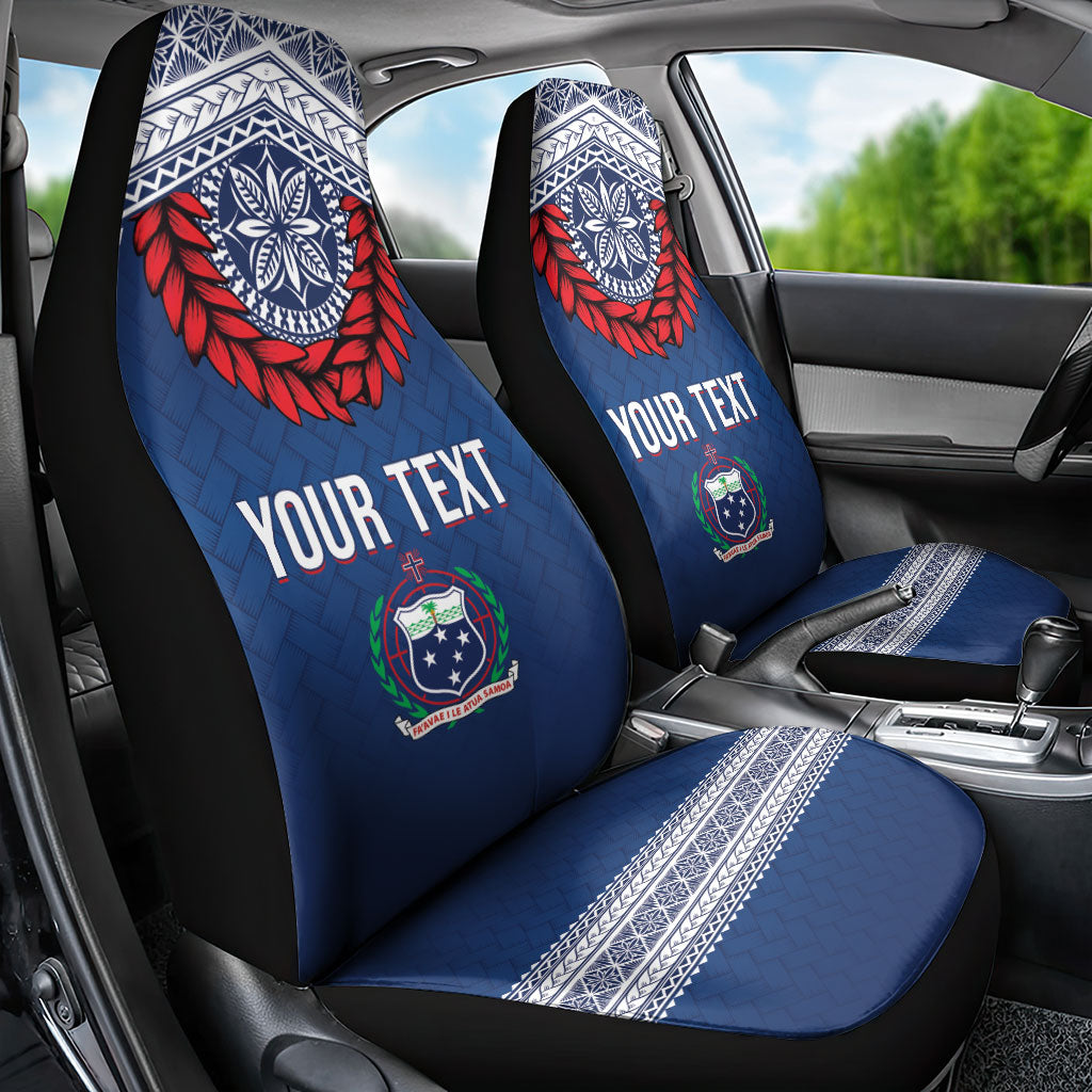 Manu Samoa Rugby Custom Navy Blue Car Seat Cover ʻIe Toga Pattern With Red Ula fala LT7 - Polynesian Pride
