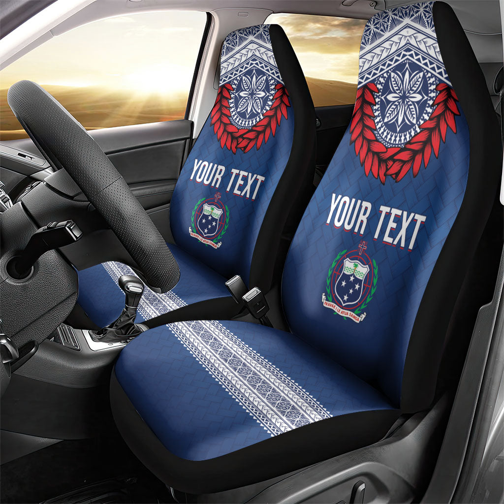 Manu Samoa Rugby Custom Navy Blue Car Seat Cover ʻIe Toga Pattern With Red Ula fala LT7 - Polynesian Pride