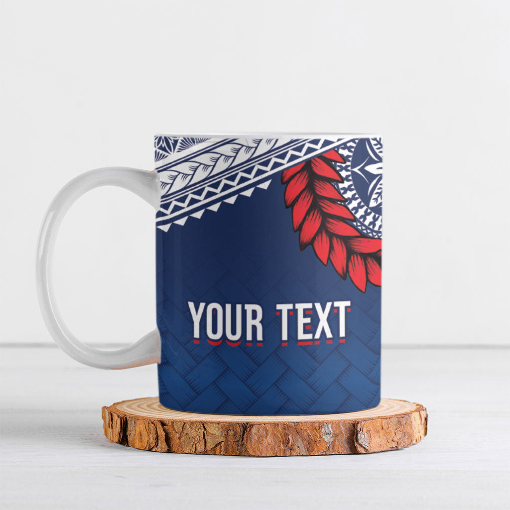 Manu Samoa Rugby Custom Navy Blue Ceramic Mug ʻIe Toga Pattern With Red Ula fala LT7 Navy Blue - Polynesian Pride