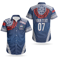 Manu Samoa Rugby Custom Navy Blue Couples Matching Tank Maxi Dress and Hawaiian Shirt ʻIe Toga Pattern With Red Ula fala LT7 - Polynesian Pride