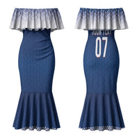 Manu Samoa Rugby Custom Navy Blue Family Matching Mermaid Dress and Hawaiian Shirt ʻIe Toga Pattern With Red Ula fala LT7 Mom's Dress Navy Blue - Polynesian Pride