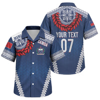 Manu Samoa Rugby Custom Navy Blue Family Matching Mermaid Dress and Hawaiian Shirt ʻIe Toga Pattern With Red Ula fala LT7 Son's Shirt Navy Blue - Polynesian Pride
