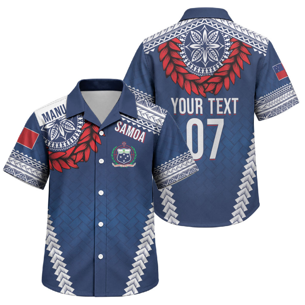 Manu Samoa Rugby Custom Navy Blue Family Matching Off Shoulder Maxi Dress and Hawaiian Shirt ʻIe Toga Pattern With Red Ula fala LT7 Son's Shirt Navy Blue - Polynesian Pride