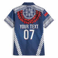 Manu Samoa Rugby Custom Navy Blue Hawaiian Shirt ʻIe Toga Pattern With Red Ula fala LT7 - Polynesian Pride