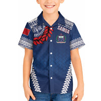 Manu Samoa Rugby Custom Navy Blue Hawaiian Shirt ʻIe Toga Pattern With Red Ula fala LT7 - Polynesian Pride