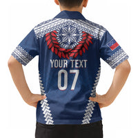 Manu Samoa Rugby Custom Navy Blue Hawaiian Shirt ʻIe Toga Pattern With Red Ula fala LT7 - Polynesian Pride