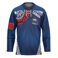 Manu Samoa Rugby Custom Navy Blue Hockey Jersey ʻIe Toga Pattern With Red Ula fala LT7 Unisex Navy Blue - Polynesian Pride