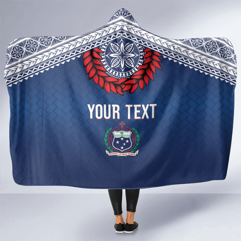 Manu Samoa Rugby Custom Navy Blue Hooded Blanket ʻIe Toga Pattern With Red Ula fala LT7 One Size Navy Blue - Polynesian Pride
