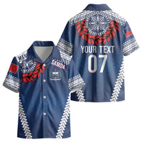 Manu Samoa Rugby Custom Navy Blue Kid Hawaiian Shirt ʻIe Toga Pattern With Red Ula fala LT7 - Polynesian Pride