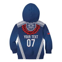 Manu Samoa Rugby Custom Navy Blue Kid Hoodie ʻIe Toga Pattern With Red Ula fala LT7 - Polynesian Pride