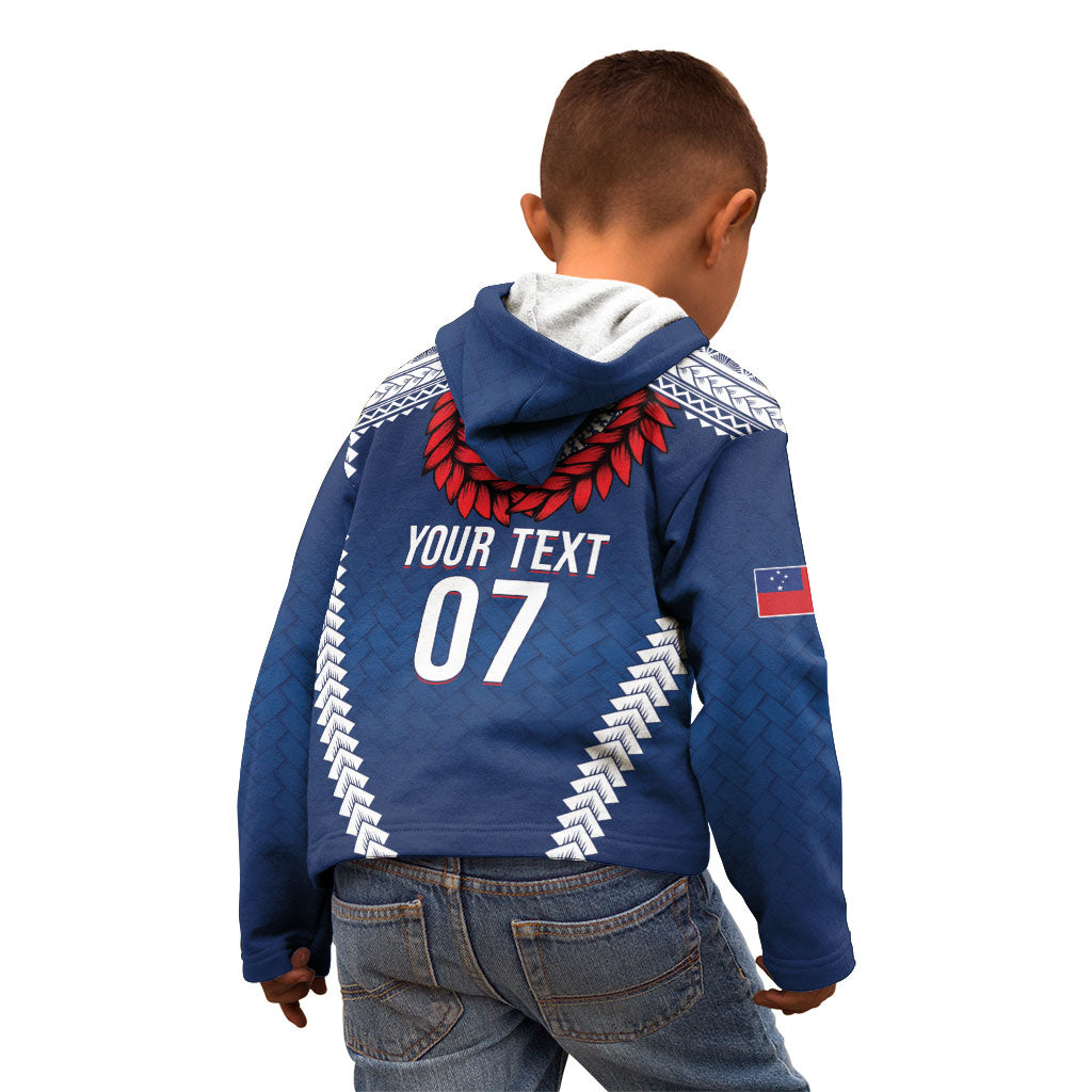 Manu Samoa Rugby Custom Navy Blue Kid Hoodie ʻIe Toga Pattern With Red Ula fala LT7 - Polynesian Pride