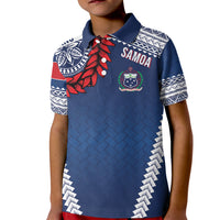 Manu Samoa Rugby Custom Navy Blue Kid Polo Shirt ʻIe Toga Pattern With Red Ula fala LT7 Kid Navy Blue - Polynesian Pride