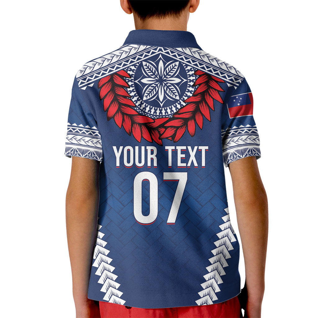 Manu Samoa Rugby Custom Navy Blue Kid Polo Shirt ʻIe Toga Pattern With Red Ula fala LT7 - Polynesian Pride