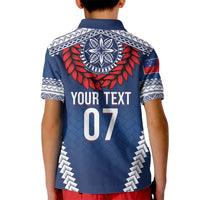 Manu Samoa Rugby Custom Navy Blue Kid Polo Shirt ʻIe Toga Pattern With Red Ula fala LT7 - Polynesian Pride