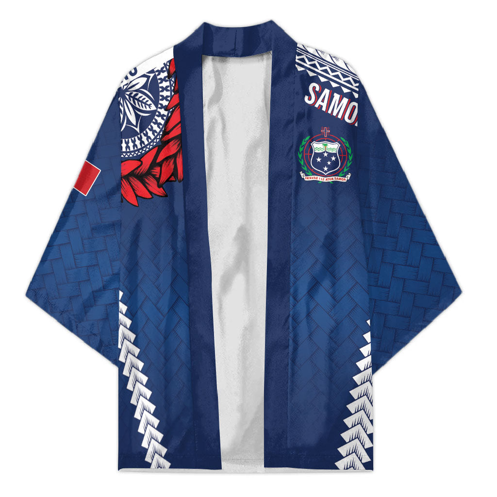 Manu Samoa Rugby Custom Navy Blue Kimono ʻIe Toga Pattern With Red Ula fala LT7 Unisex Navy Blue - Polynesian Pride