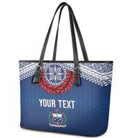 Manu Samoa Rugby Custom Navy Blue Leather Tote Bag ʻIe Toga Pattern With Red Ula fala LT7 - Polynesian Pride