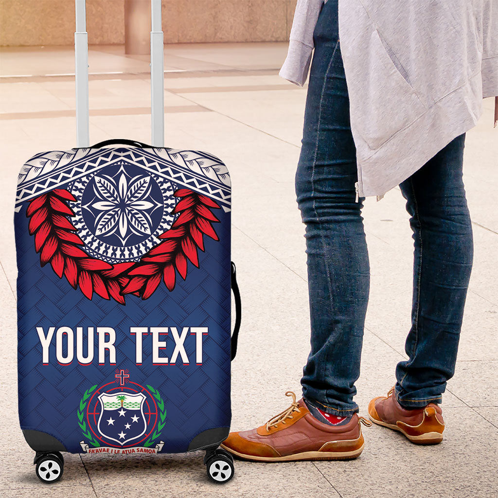 Manu Samoa Rugby Custom Navy Blue Luggage Cover ʻIe Toga Pattern With Red Ula fala LT7 Navy Blue - Polynesian Pride