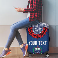 Manu Samoa Rugby Custom Navy Blue Luggage Cover ʻIe Toga Pattern With Red Ula fala LT7 - Polynesian Pride
