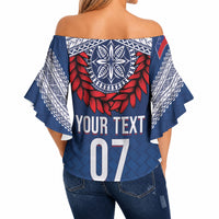 Manu Samoa Rugby Custom Navy Blue Off Shoulder Wrap Waist Top ʻIe Toga Pattern With Red Ula fala LT7 - Polynesian Pride