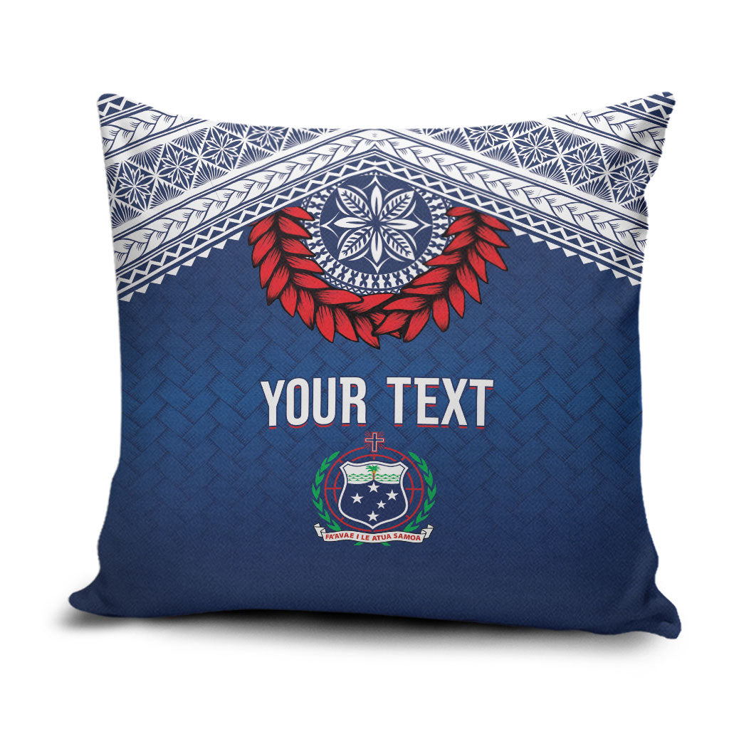 Manu Samoa Rugby Custom Navy Blue Pillow Cover ʻIe Toga Pattern With Red Ula fala LT7 Navy Blue - Polynesian Pride
